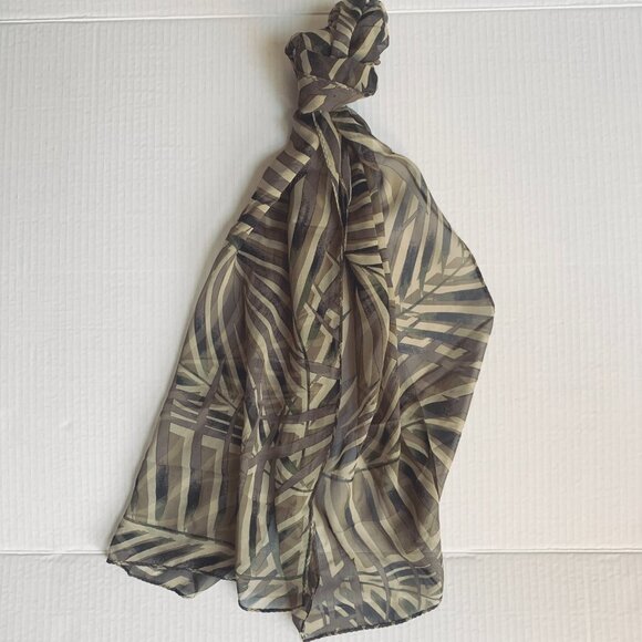 Silk Scarf Rectangle Print Hand Rolled Edge 14 X 70 - Picture 5 of 8